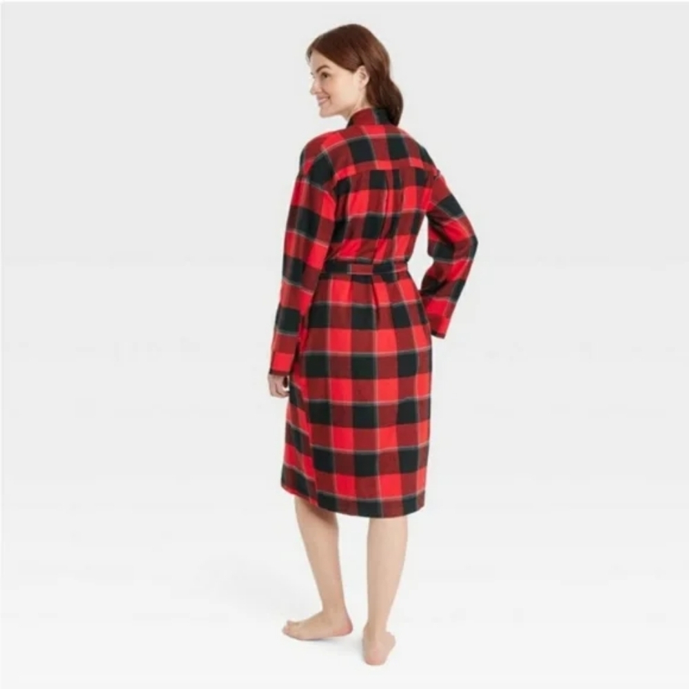 🎄 STARS ABOVE Perfectly Cozy Buffalo Check Flannel Robe in Red Size XL/XXL NEW - Picture 2 of 7